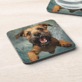 Speelse hond zwemmen onder water ontwerp bier onderzetter (Linkerzijde)