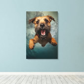 Speelse hond zwemmen onder water ontwerp canvas afdruk (Insitu (Houten vloer))