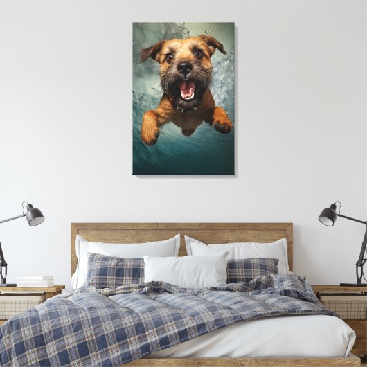 Speelse hond zwemmen onder water ontwerp canvas afdruk (Insitu (Slaapkamer))