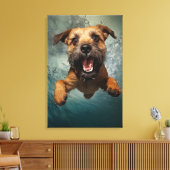 Speelse hond zwemmen onder water ontwerp canvas afdruk (Insitu (Woonkamer))
