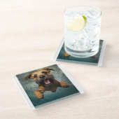 Speelse hond zwemmen onder water ontwerp glazen onderzetter (Schuin)
