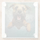Speelse hond zwemmen onder water ontwerp glazen onderzetter (Achterkant)
