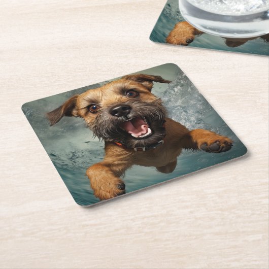 Speelse hond zwemmen onder water ontwerp kartonnen onderzetters (Schuin)