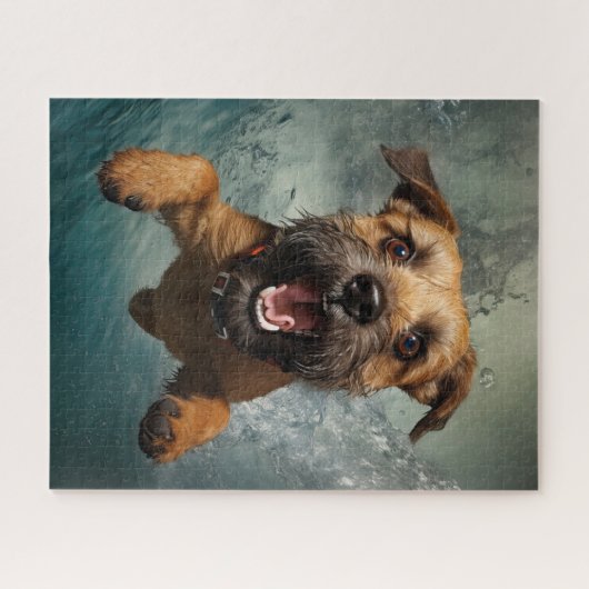 Speelse hond zwemmen onder water ontwerp legpuzzel (Horizontaal)