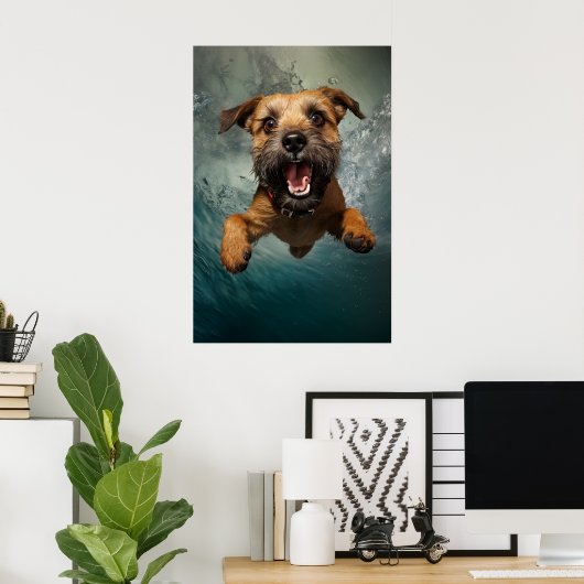 Speelse hond zwemmen onder water ontwerp poster (Thuiskantoor)
