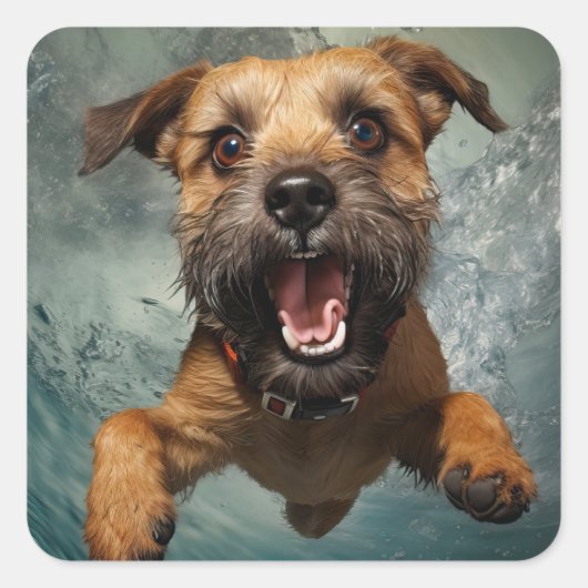 Speelse hond zwemmen onder water ontwerp vierkante sticker (Voorkant)