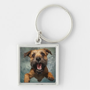 Speelse Hond Zwemt Onderwater Ontwerp Sleutelhanger