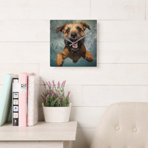 Speelse Hond Zwemt Onderwater Ontwerp Vierkante Klok