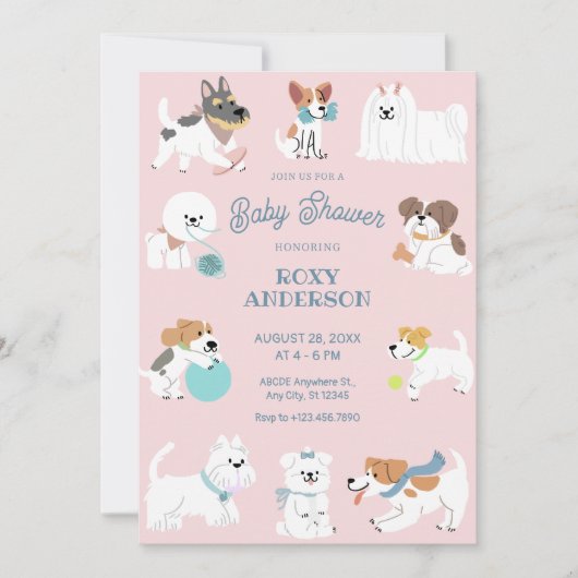 Speelse honden baby shower kaart (Voorkant)