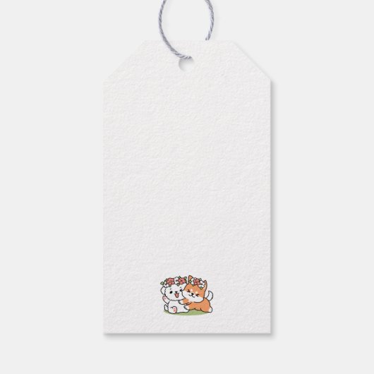 Speelse honden met bloemenkronen – Fun Spring Them Cadeaulabel (Achterkant)