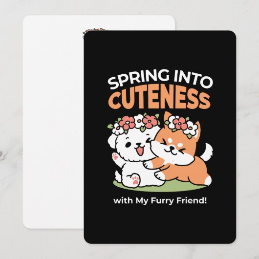 Speelse honden met bloemenkronen – Fun Spring Them Feestdagenkaart (Voorkant / Achterkant)