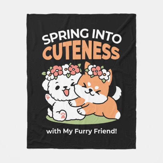 Speelse honden met bloemenkronen – Fun Spring Them Fleece Deken (Voorkant)
