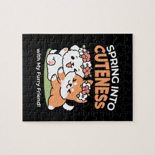 Speelse honden met bloemenkronen – Fun Spring Them Legpuzzel (Horizontaal)