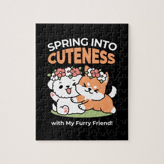 Speelse honden met bloemenkronen – Fun Spring Them Legpuzzel (Verticaal)