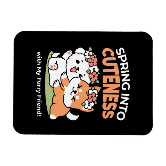 Speelse honden met bloemenkronen – Fun Spring Them Magneet (Horizontaal)