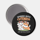 Speelse honden met bloemenkronen – Fun Spring Them Magneet (Voorkant / Achterkant)