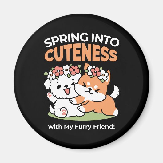 Speelse honden met bloemenkronen – Fun Spring Them Magneet (Voorkant)