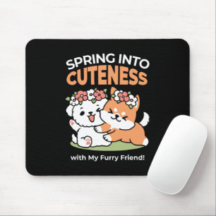 Speelse honden met bloemenkronen – Fun Spring Them Muismat