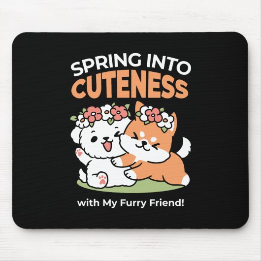 Speelse honden met bloemenkronen – Fun Spring Them Muismat (Voorkant)