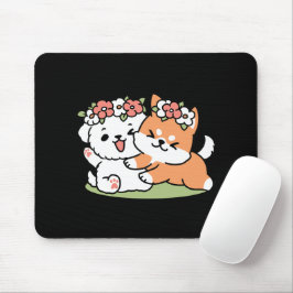 Speelse honden met bloemenkronen – Fun Spring Them Muismat