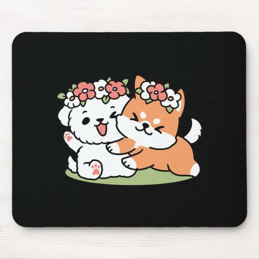 Speelse honden met bloemenkronen – Fun Spring Them Muismat (Voorkant)