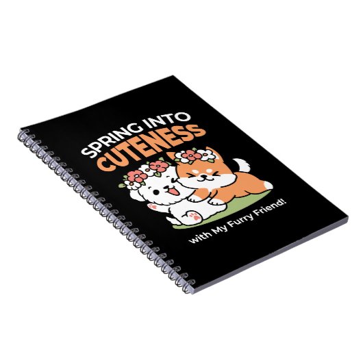 Speelse honden met bloemenkronen – Fun Spring Them Notitieboek (Rechterzijde)