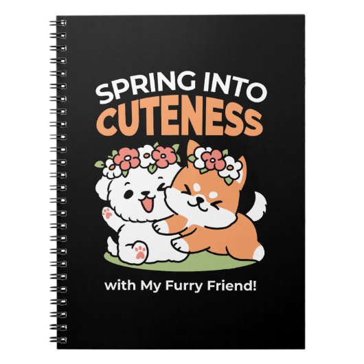 Speelse honden met bloemenkronen – Fun Spring Them Notitieboek (Voorkant)
