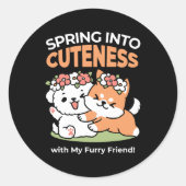 Speelse honden met bloemenkronen – Fun Spring Them Ronde Sticker (Voorkant)