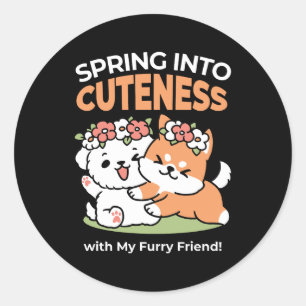 Speelse honden met bloemenkronen – Fun Spring Them Ronde Sticker