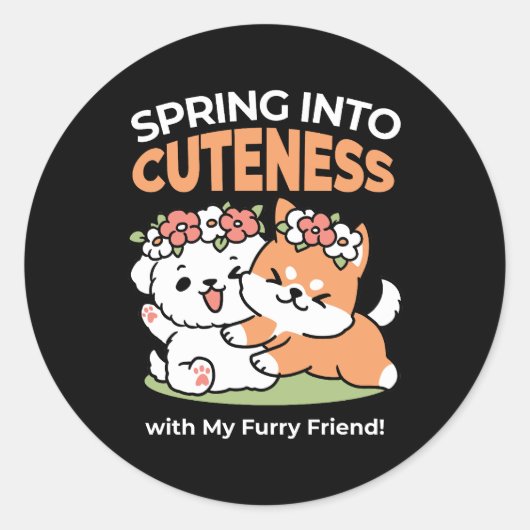 Speelse honden met bloemenkronen – Fun Spring Them Ronde Sticker (Voorkant)