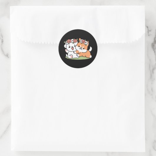Speelse honden met bloemenkronen – Fun Spring Them Ronde Sticker (Tas)