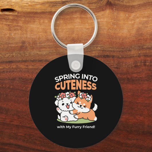 Speelse honden met bloemenkronen – Fun Spring Them Sleutelhanger (Achterkant)