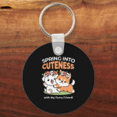 Speelse honden met bloemenkronen – Fun Spring Them Sleutelhanger (Voorkant)