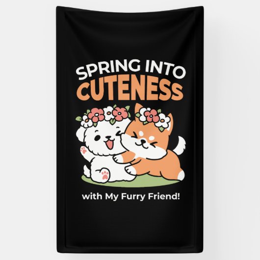 Speelse honden met bloemenkronen – Fun Spring Them Spandoek (Verticaal)