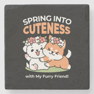 Speelse honden met bloemenkronen – Fun Spring Them Stenen Onderzetter