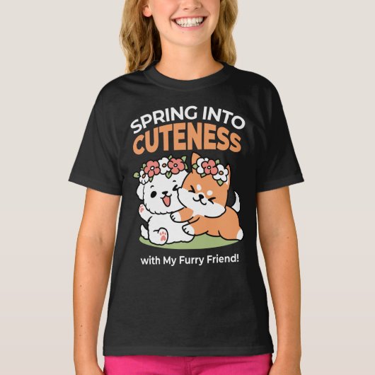Speelse honden met bloemenkronen – Fun Spring Them T-shirt (Voorkant)