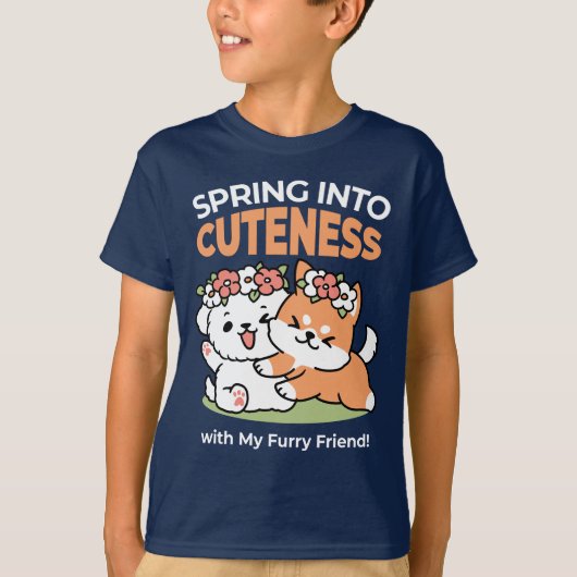 Speelse honden met bloemenkronen – Fun Spring Them T-shirt (Voorkant)