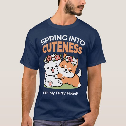 Speelse honden met bloemenkronen – Fun Spring Them T-shirt (Voorkant)