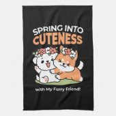 Speelse honden met bloemenkronen – Fun Spring Them Theedoek (Verticaal)