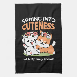 Speelse honden met bloemenkronen – Fun Spring Them Theedoek