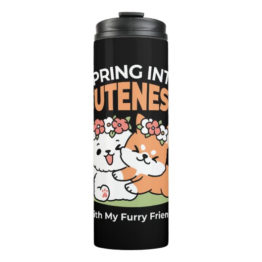 Speelse honden met bloemenkronen – Fun Spring Them Thermosbeker (Voorkant)