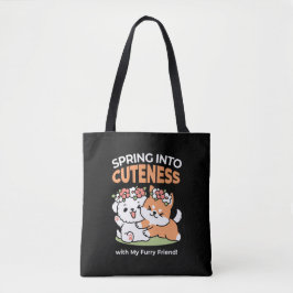 Speelse honden met bloemenkronen – Fun Spring Them Tote Bag