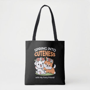 Speelse honden met bloemenkronen – Fun Spring Them Tote Bag