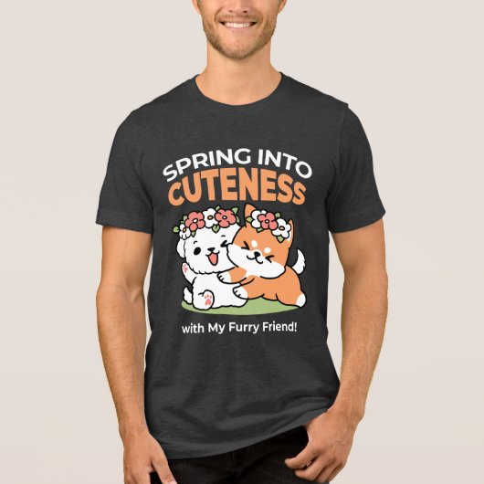 Speelse honden met bloemenkronen – Fun Spring Them Tri-Blend Shirt (Voorkant)