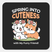 Speelse honden met bloemenkronen – Fun Spring Them Vierkante Sticker (Voorkant)