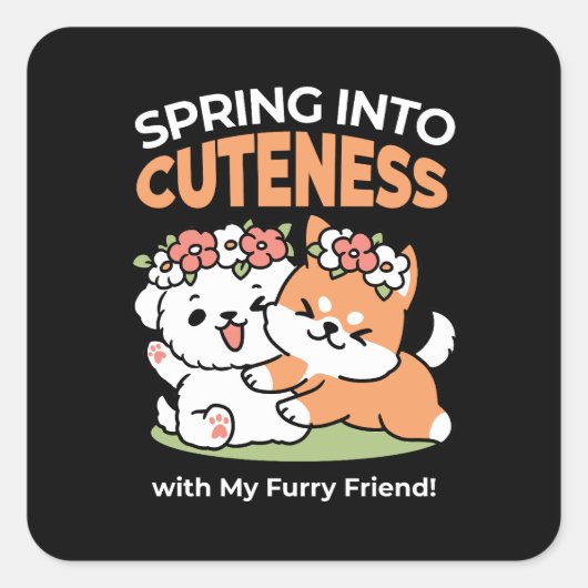 Speelse honden met bloemenkronen – Fun Spring Them Vierkante Sticker (Voorkant)