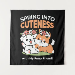 Speelse honden met bloemenkronen – Fun Spring Them Wandkleed