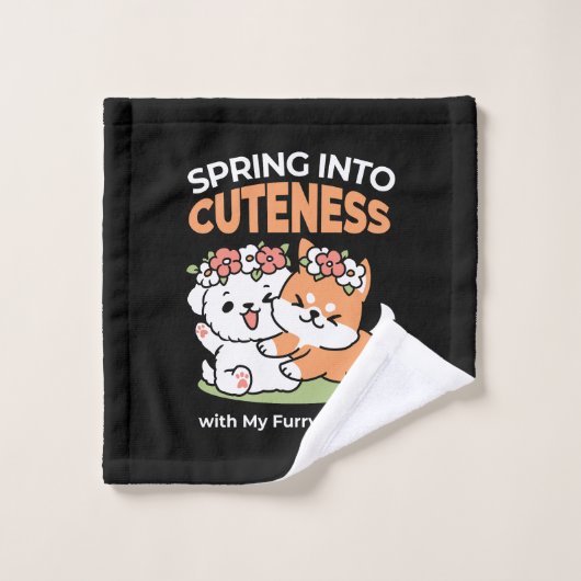 Speelse honden met bloemenkronen – Fun Spring Them Washandje (Wasdoekje)