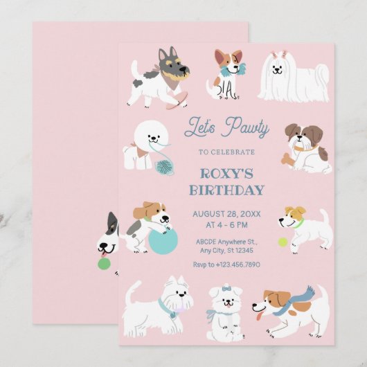 Speelse honden verjaardag kaart (Voorkant / Achterkant)