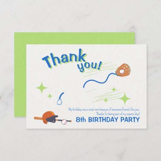 Speelse honkbal verjaardagsfeestje thema voor kind bedankkaart (Voorkant / Achterkant)